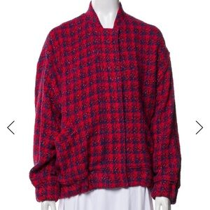 IRO Red and Navy Tweed Bomber Jacket